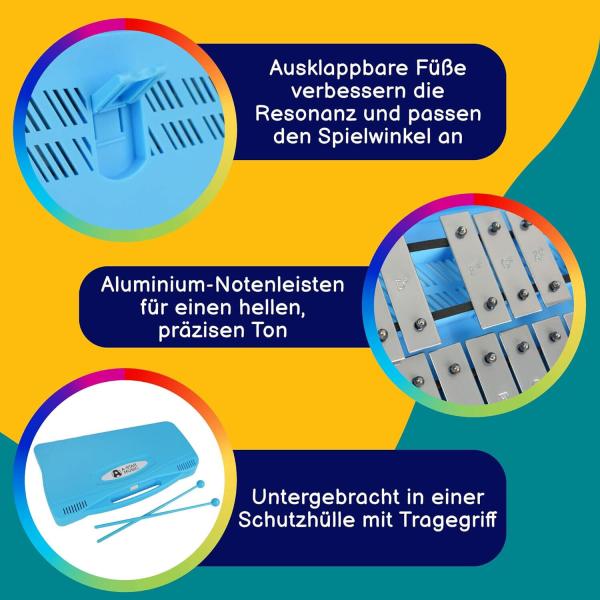 A-Star 25-Noten-Sopran-Chromatisches Glockenspiel-Xylophon im blauen Gehäuse