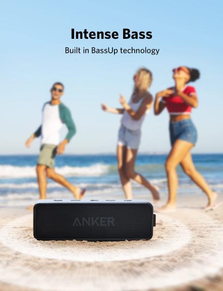 Anker SoundCore 2 Bluetooth Lautsprecher, Dualen Bass-Treibern, 24h Akku, IPX7