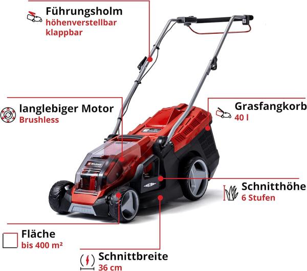 Einhell Akku-Rasenmäher GE-CM 36/36 Li Kit Power X-Change 36 V, 36 cm Schnitt