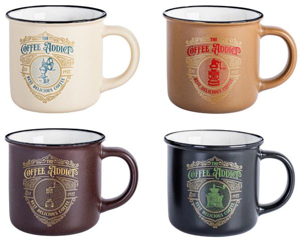 Tassen "Coffee Addict" 4er-Set aus Porzellan Kaffeetassen Tasse Becher Teetassen