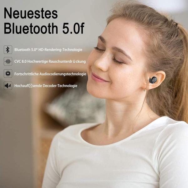 Bluetooth Kopfhörer In Ear, Kabellos HiFi Stereoklang, IPX7, Wireless, USB Quick