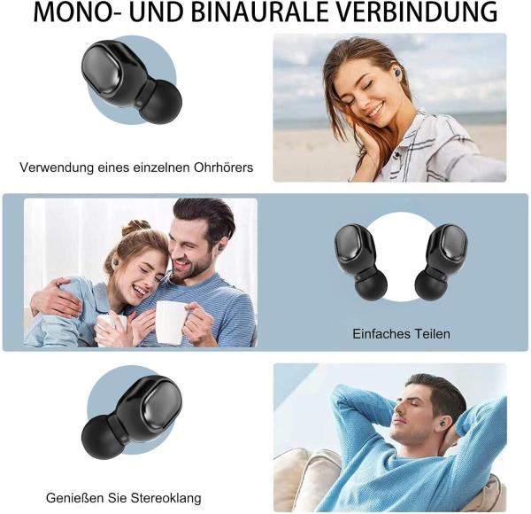 Bluetooth Kopfhörer In Ear, Kabellos HiFi Stereoklang, IPX7, Wireless, USB Quick