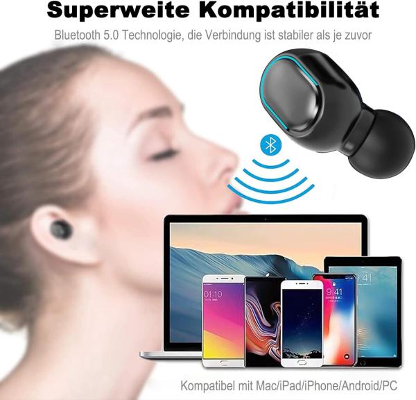 Bluetooth Kopfhörer In Ear, Kabellos HiFi Stereoklang, IPX7, Wireless, USB Quick