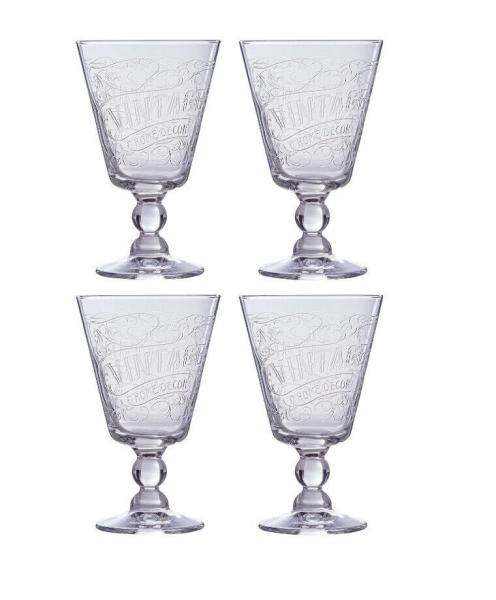 Weinkelch Vintage, 4er Set Gläser Trinkgläßer Weinglas aus Glas