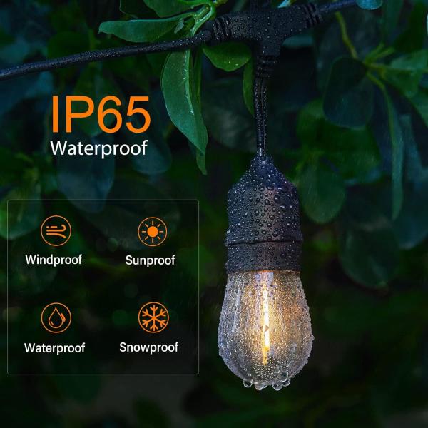 S14 LED Lichterkette für den Außenbereich, 19m mit 30 LED Lampen  2700K Warmweiß