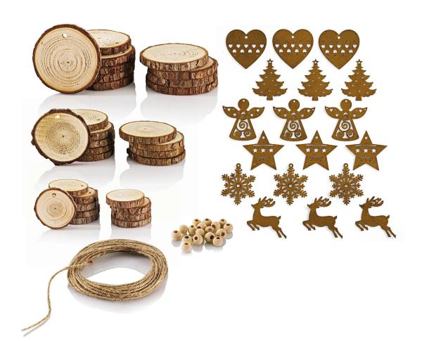 Bastelset Holzscheiben mit Metallanhängern 67-teilig
