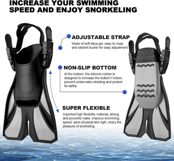 Schnorchelset Schnorchelvollmaske + Kamerahalterung Verstellbare Schwimmflossen