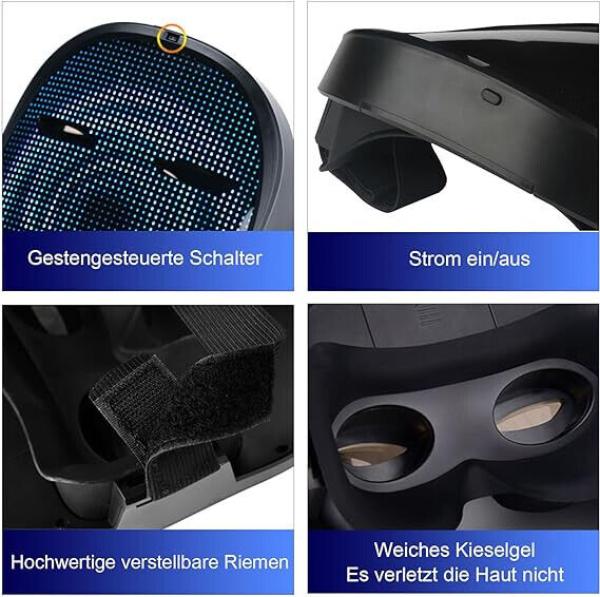 Led Maske mit Bluetooth Programmierbar, Led Masken mit Gestenerkennung Karneval