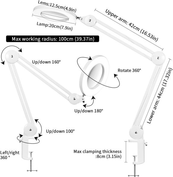 LED Lupenleuchte Lupenlampe Arbeitsplatzlampe Kosmetiklampe Dimmbar Vergrößerung