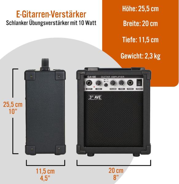 3rd Avenue Gitarrenverstärker 10 W mit Kopfhörerausgang, Overdrive-Schalter