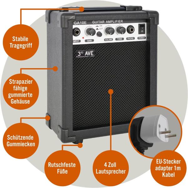 3rd Avenue Gitarrenverstärker 10 W mit Kopfhörerausgang, Overdrive-Schalter
