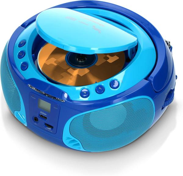 Lenco SCD-650 BU tragbares CD-Radio Kinder-Boombox USB & Mikrofon 6 Watt Boombox