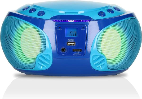 Lenco SCD-650 BU tragbares CD-Radio Kinder-Boombox USB & Mikrofon 6 Watt Boombox