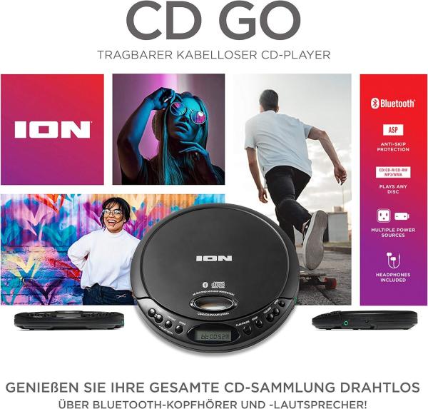 ION CD Go Bluetooth Portable CD Player Discman Diktiergerät inkl. Kopfhörer