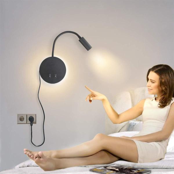 LED leselampe wandlampe mit Schalter Wandleselampe Bettlampe Wandleuchte Schwarz