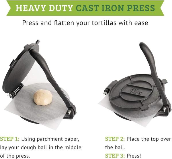 Chef Tacos Tortilla Presse - Taco Presse - Roti Maker 20cm - aus Gusseisen