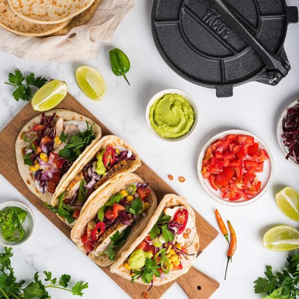 Chef Tacos Tortilla Presse - Taco Presse - Roti Maker 20cm - aus Gusseisen