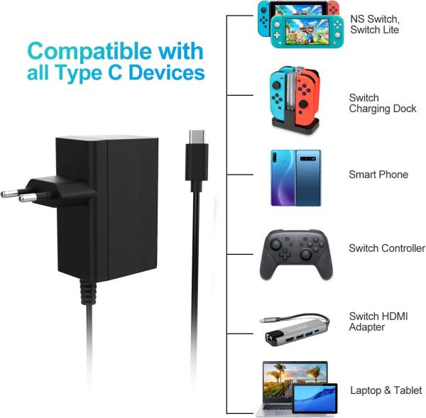 Ladegerät für NS Switch/Switch OLED/Switch Lite, innoAura Type-C AC Adapter