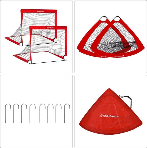 Fußballtor für Kinder, 2er Set, tragbar und faltbar, Garten, Park, Strand Rot