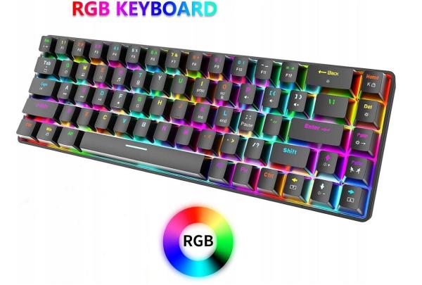 PC Computer Tastatur Gaming 68 Tasten Blauer Schalter 60% Mini in Schwarz
