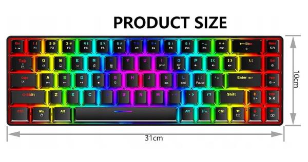 PC Computer Tastatur Gaming 68 Tasten Blauer Schalter 60% Mini in Schwarz