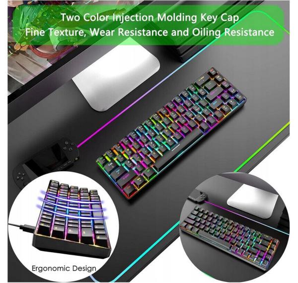 PC Computer Tastatur Gaming 68 Tasten Blauer Schalter 60% Mini in Schwarz