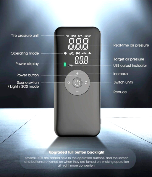 Mobiler Kompresser mit vielen Funktionen, ohne Schlauch