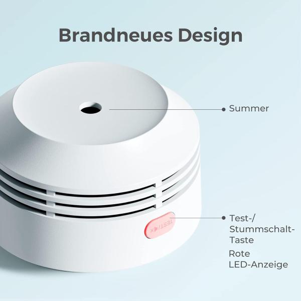 Rauchmelder 3er Set, AEGISLINK 10-Jahres Batterie Mini Feuermelder S240 in Weiß