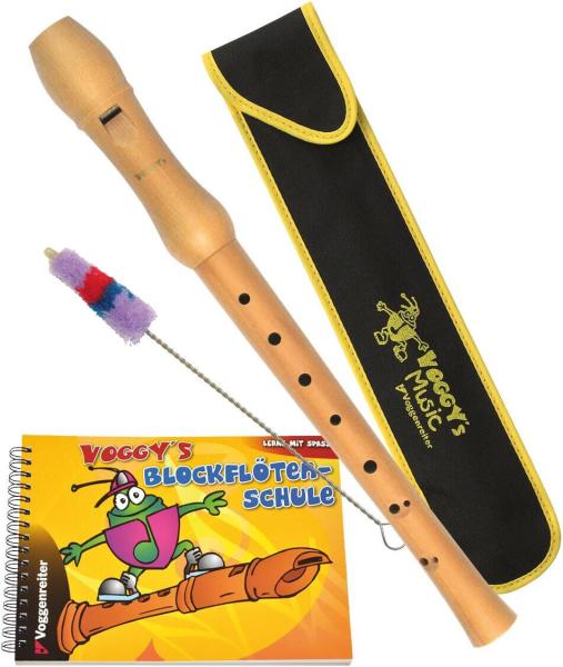 Voggy´s Holzblockflöten-Set Blockflöte Stofftasche Blockflötenschule C-Sopran