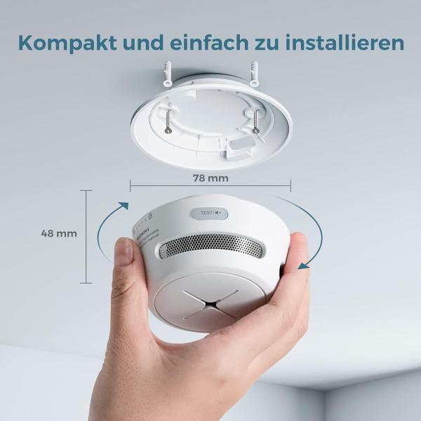 Rauchmelder 3er Set, AEGISLINK 10-Jahres Batterie Mini Feuermelder S500 in Weiß