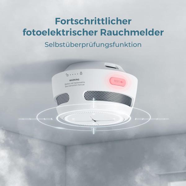 Rauchmelder 3er Set, AEGISLINK 10-Jahres Batterie Mini Feuermelder S500 in Weiß