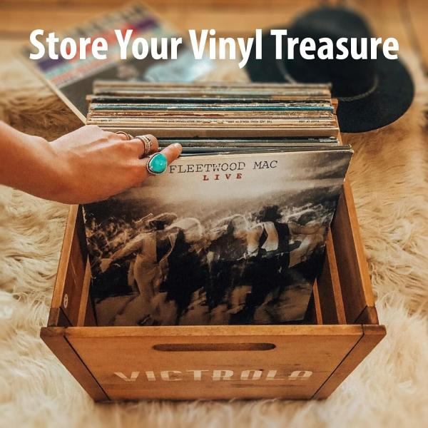 Victrola Holzkiste – Tischalbumhalter und Organizer für alle Schallplatten Braun
