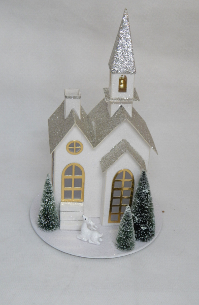 Winterhaus mit LED Beleuchtung 33cm Weihnachtsdeko Advent Deko Weihnachtskirche