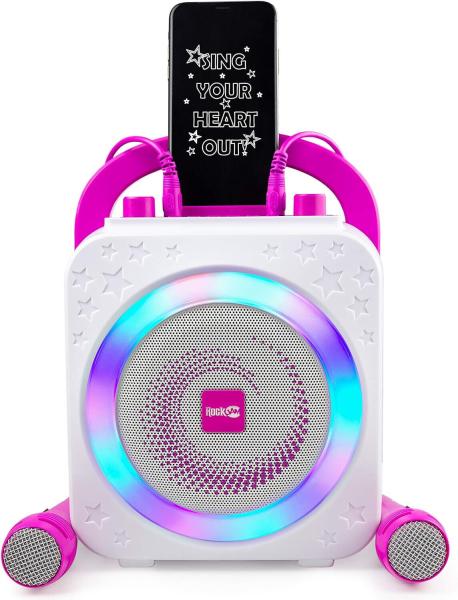 RockJam Party Karaoke-Maschine mit Bluetooth Karaoke-Anlagen LED in Weiß